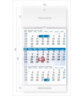 Nástěnný kalendář Tříměsíční modrý s laší 2017