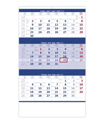 Nástěnný kalendář Tříměsíční modrý 2018