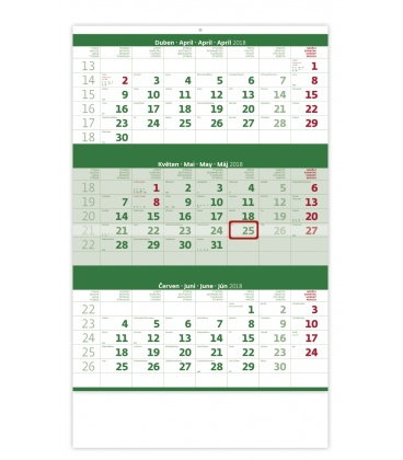 Wall calendar Green 3 monthly / Tříměsíční zelený 2018