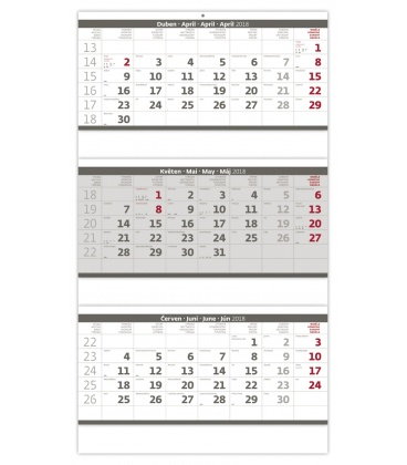 Nástěnný kalendář Tříměsíční skládaný šedý 2018