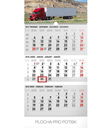 Wandkalender 3měsíční truck šedý – s českými jmény 2018