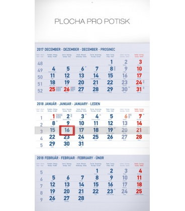 Nástěnný kalendář 3mesačný štandard modrý – so slovenskými menami SK 2018