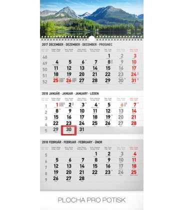 Wall calendar 3mesačný Tatry modrý – so slovenskými menami SK 2018