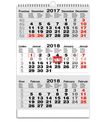 Nástěnný kalendář Tříměsíční pracovní - šedý  2018