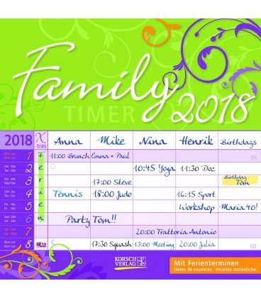 Wandkalender Family Timer - Floral (BK) 2018