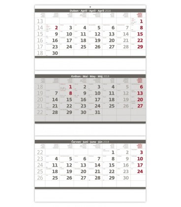 Wall calendar Grey 3 monthly - folded / Tříměsíční skládaný šedý 2019