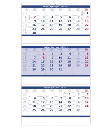 Wall calendar Blue 3 monthly - folded / Tříměsíční skládaný modrý 2019
