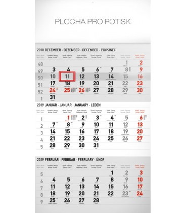 Wall calendar 3months standard grey with Slovak names 2019