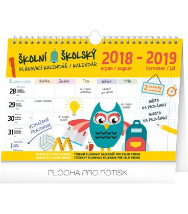 Table calendar Weekly school planner with hook 2019