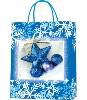 Vánoční dárková taška M - 18 x 22 x 9 cm - modrá hvězda, lamino