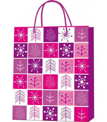 Vánoční dárková taška M - 18 x 22 x 9 cm - čtverečky, lamino