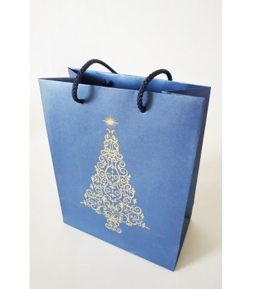 Vánoční dárková taška MR - 18 x 22 x 9 cm - modrá s ražbou
