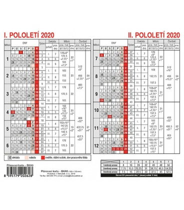Table calendar Plánovací karta 2020