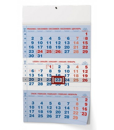 Nástěnný kalendář Tříměsíční - A3 (s mezinárodními svátky) - modrý 2020
