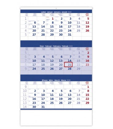 Wall calendar Blue 3 monthly / Tříměsíční modrý 2020