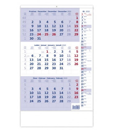 Wall calendar Blue 3 monthly with notes / Tříměsíční modrý s poznámkami 2020