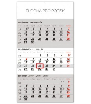 Wall calendar 3months standard grey with Czech names 2020
