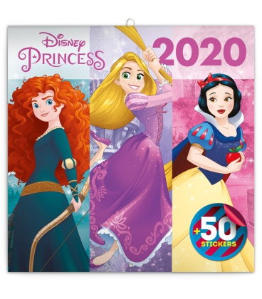 Nástěnný kalendář Princezny s 50 samolepkami 2020