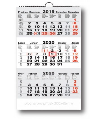 Wandkalender 3Monate Arbeit - grau  2019  2020