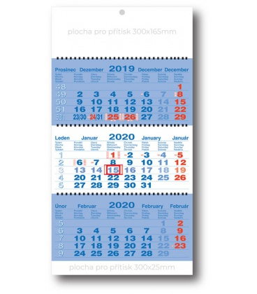 Nástěnný kalendář Tříměsíční pracovní skládaný-spirála-modrý 2020