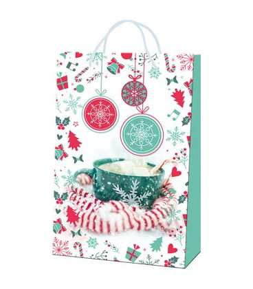 Vánoční dárková taška L - 23 x 36 x 10 cm - vánoční dekorace - šálek, lamino