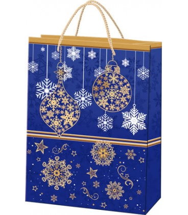 Vánoční dárková taška XXL - 34,6 x 46,1 x 14 cm - modrá ozdoba, lamino