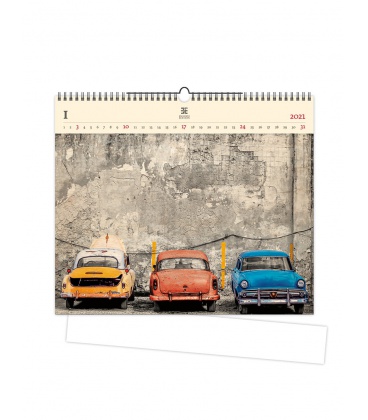 Wall calendar Cars (motive on the wooden material) 2021