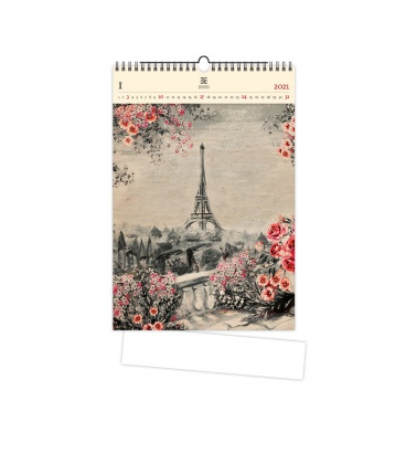 Nástěnný kalendář Eiffel Tower (motiv na dřevěném materiálu) 2021