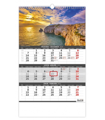 Wall calendar Coast -3 monthly / Pobřeží - 3měsíční/Pobrežie - 3mesačný 2021