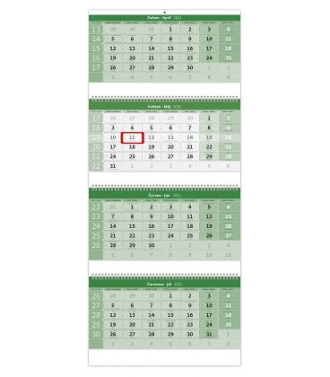 Nástěnný kalendář Čtyřměsíční GREEN/Štvormesačný GREEN 2021