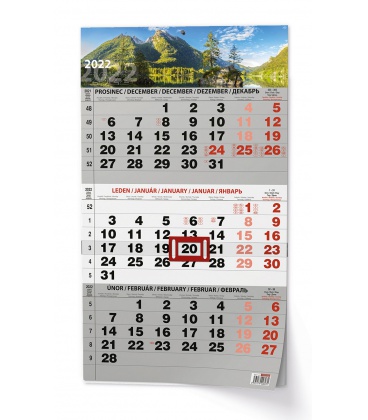 Wall calendar Tříměsíční - A3 (s mezinárodními svátky) - černý - Příroda 2022