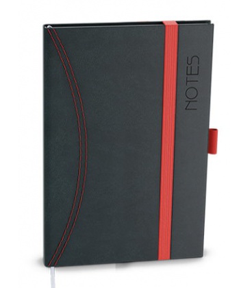 Notepad lined with a pocket A6 - nero black, red 2022
