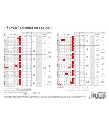 Table calendar Plánovací karta 2022