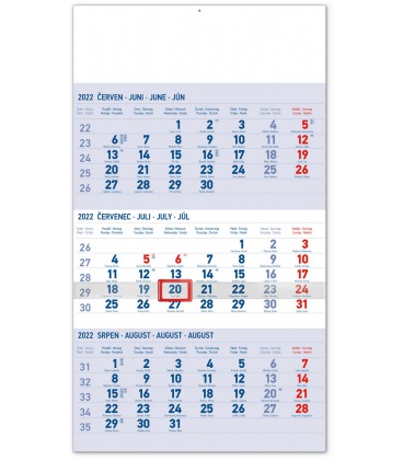 Wall calendar 3months Standard blue with Czech names 2022