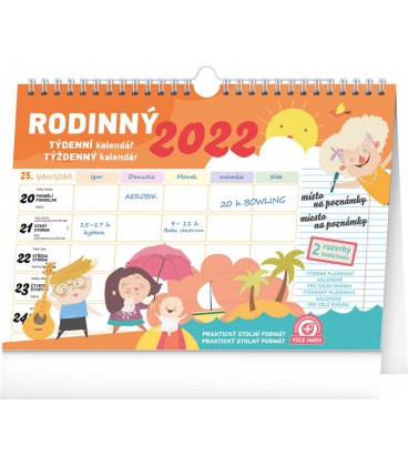 Table calendar Weekly family planner with hook 2022