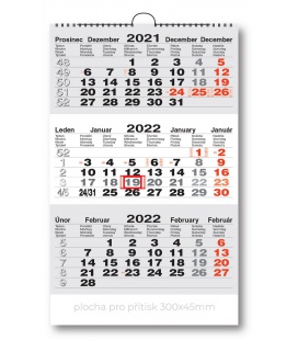 Wall calendar 3monthly working  - grey  2022