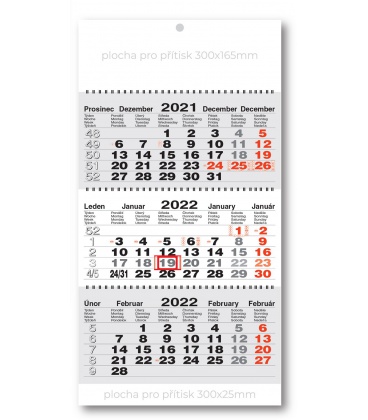 Wandkalender 3Monate Arbeit, gefaltete - Spirale - grau  2022