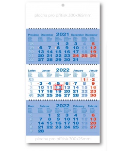 Wall calendar 3monthly working fluted - spiral - blue  2022
