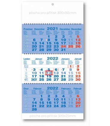 Wandkalender 3Monate Arbeit, gefaltete - Spirale - blau  2022