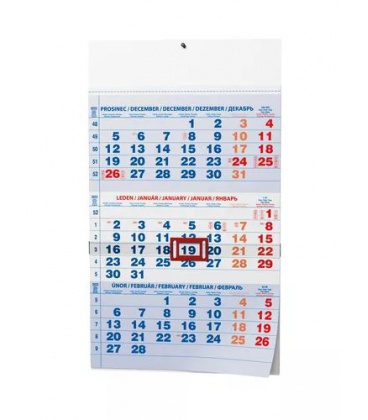 Nástěnný kalendář Tříměsíční - A3 (s mezinárodními svátky) - modrý 2023