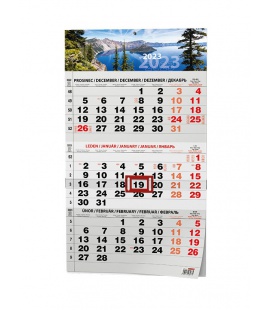 Wall calendar Tříměsíční - A3 (s mezinárodními svátky) - černý - Příroda 2023