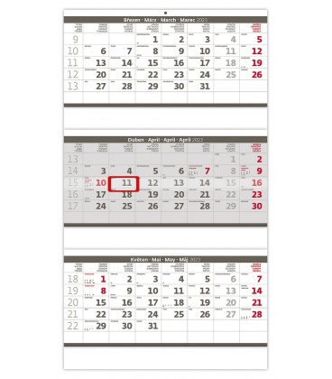 Wall calendar Grey 3 monthly - folded / Tříměsíční skládaný šedý 2023