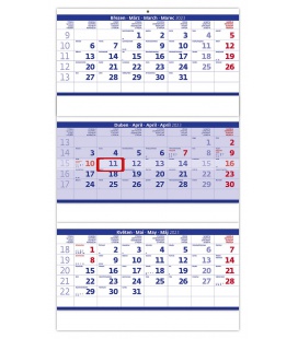 Wall calendar Blue 3 monthly - folded / Tříměsíční skládaný modrý 2023
