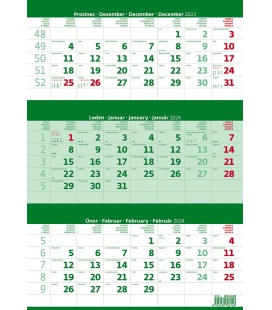 Nástěnný kalendář Tříměsíční zelený 2024