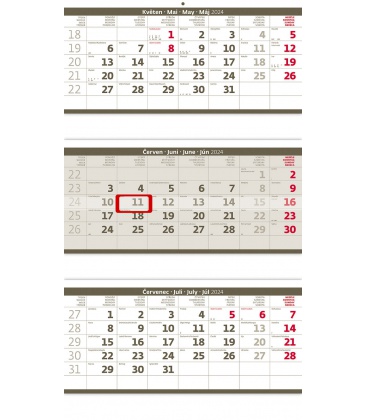 Wall calendar Grey 3 monthly - folded / Tříměsíční skládaný šedý 2024