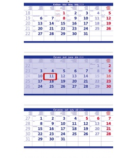 Wall calendar Blue 3 monthly - folded / Tříměsíční skládaný modrý 2024