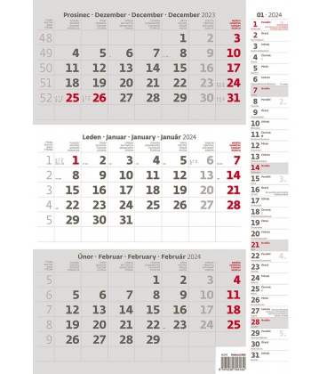 Wall calendar  Grey 3 monthly with notes / Tříměsíční šedý s poznámkami 2024
