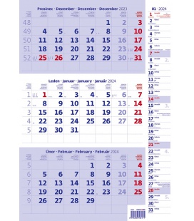 Wall calendar  Blue 3 monthly with notes / Tříměsíční modrý s poznámkami 2024