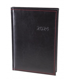 Weekly Diary A5 705 "ERBA" koženka "obšitá" black, red 2024