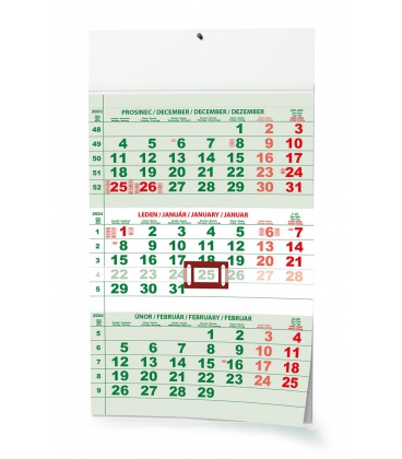 Nástěnný kalendář Tříměsíční - A3 (s mezinárodními svátky) - zelený 2024